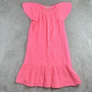 Vinyard Vines Dress Women Medium Neon Pink Seastitch Double Gauze Flutter Sleeve